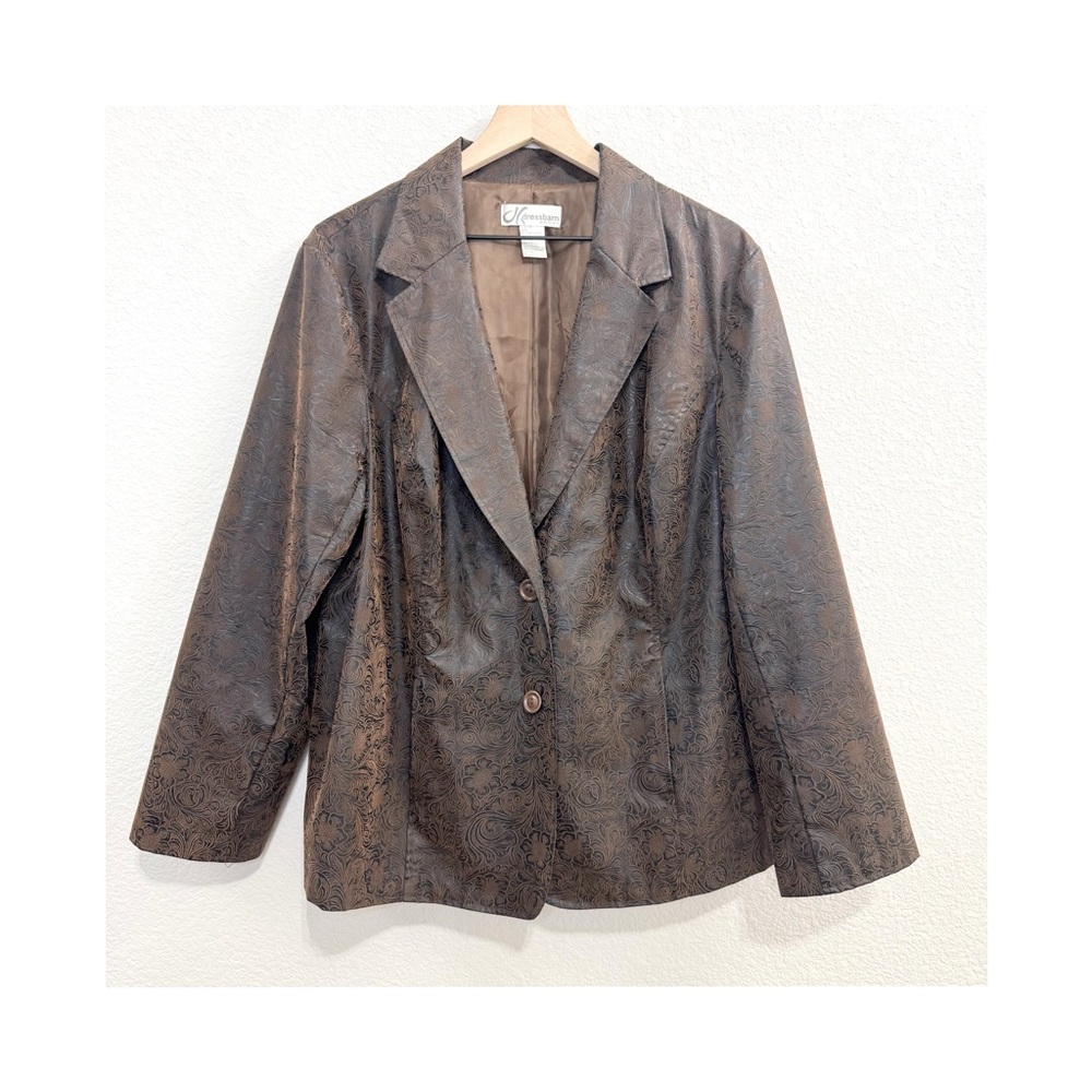 3/$20 Dressbarn Brown Embossed Faux Leather Blazer Jacket Size 1X